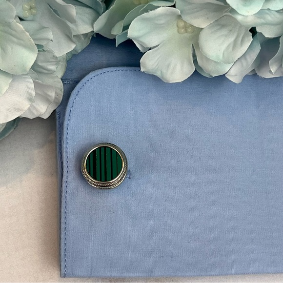 Stunning Green Malachite Round Silver Cufflinks - Picture 13 of 16